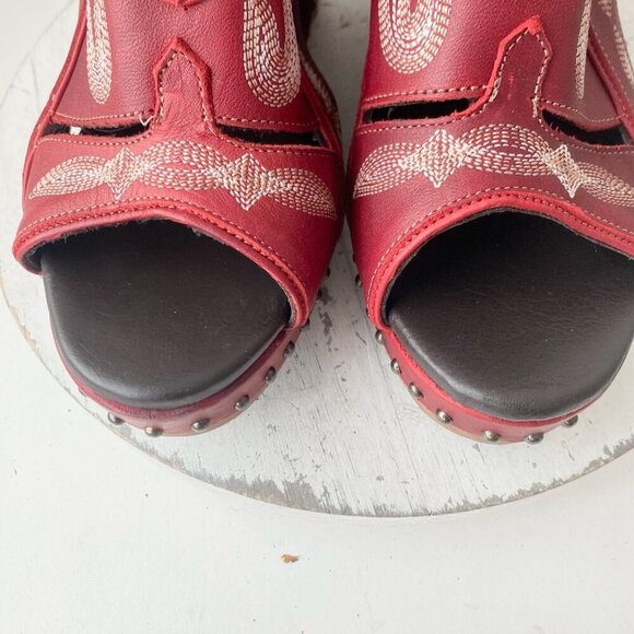 Lane Boots LEXINGTON Womens Red Wedges 10 Western Sandals Cowgirl Wooden Heels - Picture 6 of 11